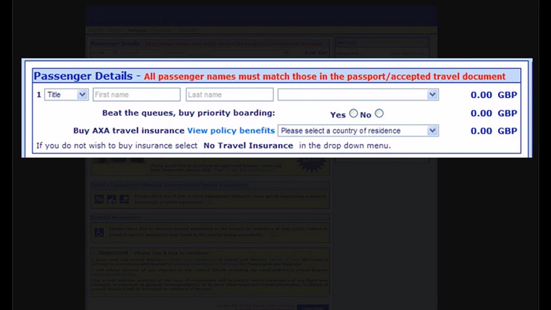 The example that inspired the creation of Dark Patterns. You’re buying insurance here, not completing your booking. (Image: Dark Patterns)
